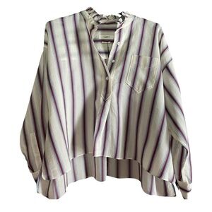 Isabel Marant Striped Cream Button Front Blouse with Navy and Red Stripes